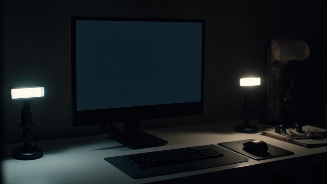 Two rectangular LED panel key lights lighting a desk either side of a monitor