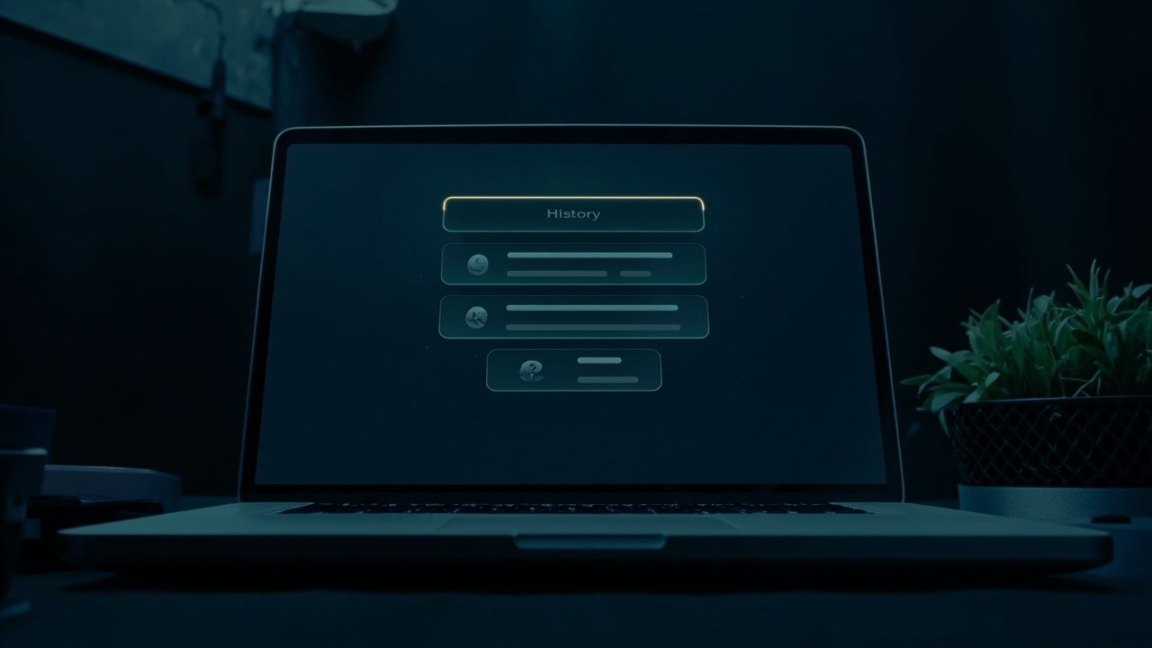 A laptop showing a stacked history of notification cards